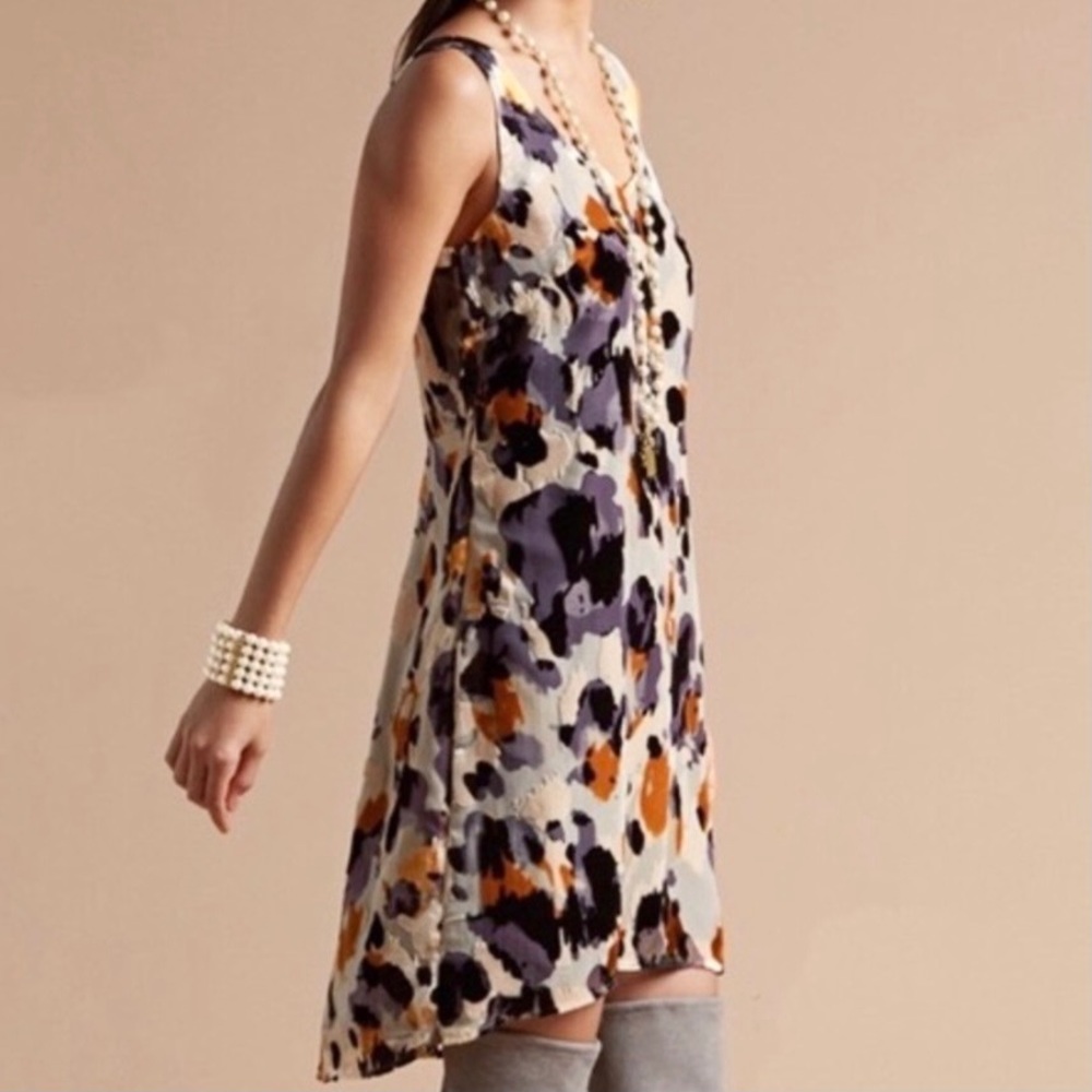 SOLD-Cabi Velvet Watercolor High-Low Slip Dress - Picture 2 of 13